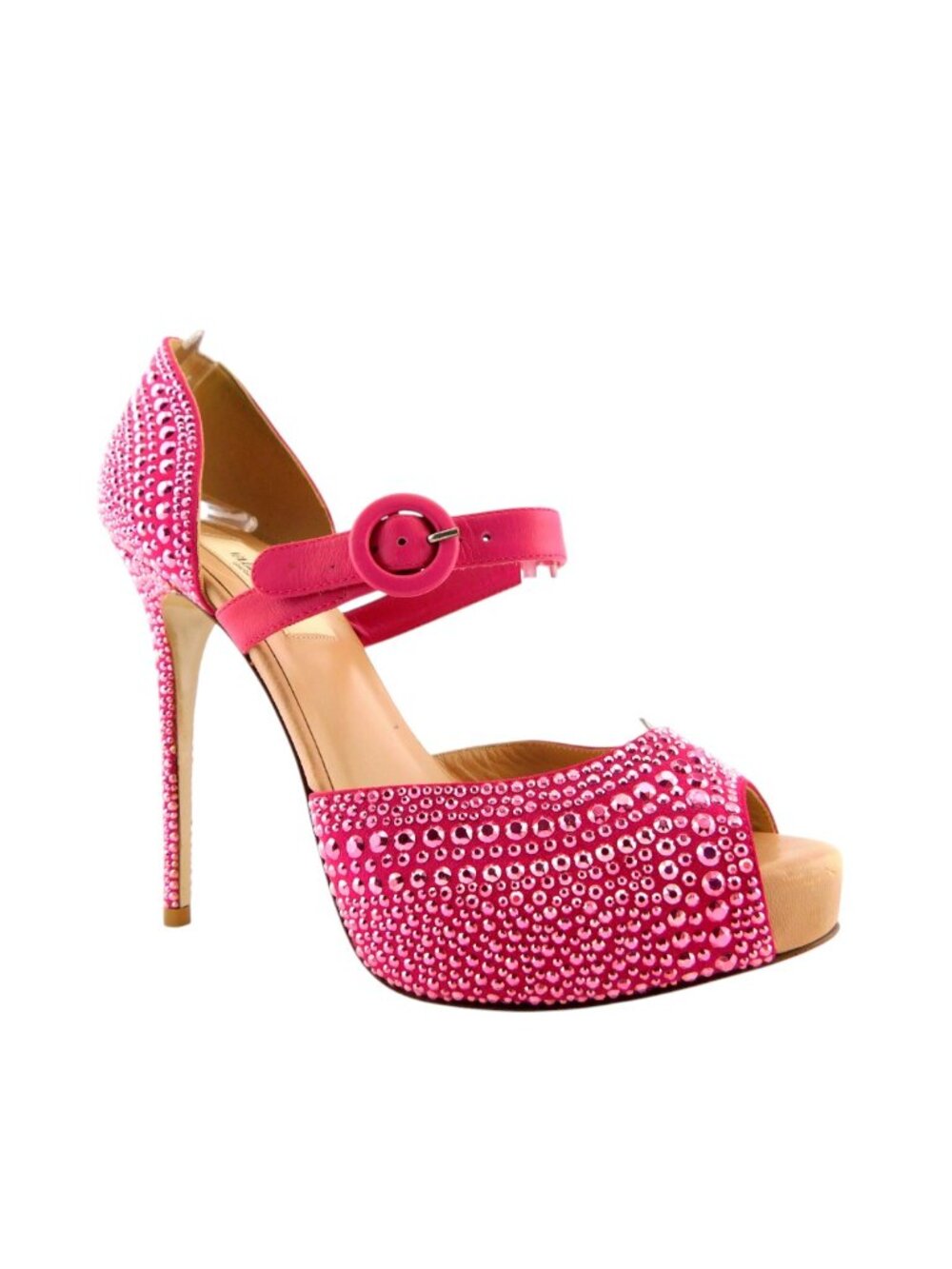 Unworn VALENTINO Pink Crystal Encrusted Suede Mary Jane Platform Heel Pumps 36